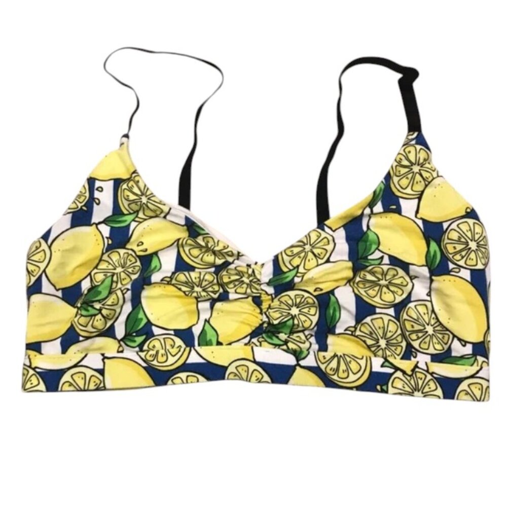 MeUndies Lemon Print Bralette - Yellow and Blue Striped Size XL